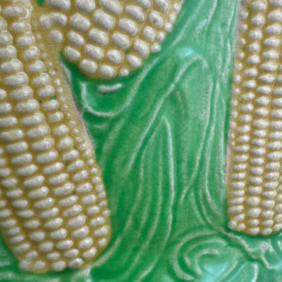 Vtg Ceramic Corn‎ on the Cob Platter Textured Green Yellow Serving Decor Japan - Picture 6 of 10